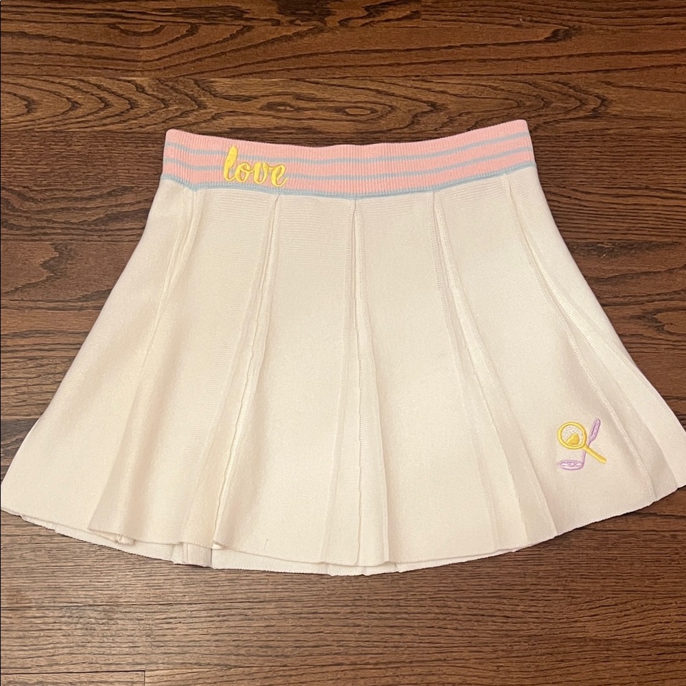 Cream Pleated Skirt with Pink and Yellow Accents